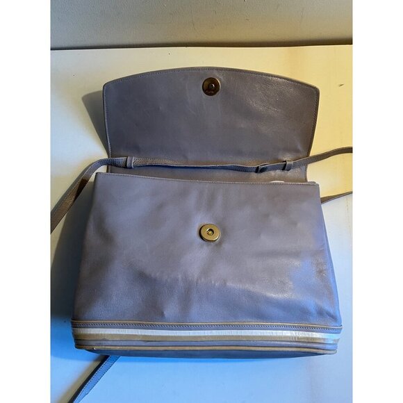 1970s BALLY of Switzerland GUC Leather Crossbody Messenger Flap Bag Gray Italy - Picture 6 of 9